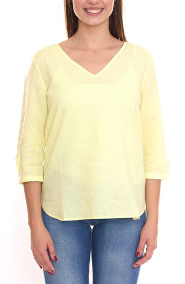 ESPRIT women's summer blouse 3/4-sleeve linen blouse with V-neck 040EE1F315 760 yellow