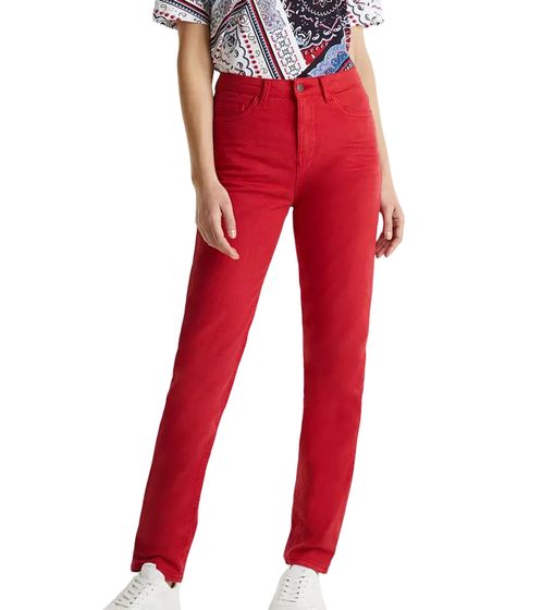 ESPRIT Damen Tapered-Jeans 5-Pocket Denim-Hose aus Bio-Baumwolle 010EE1B315 B02 610 Rot