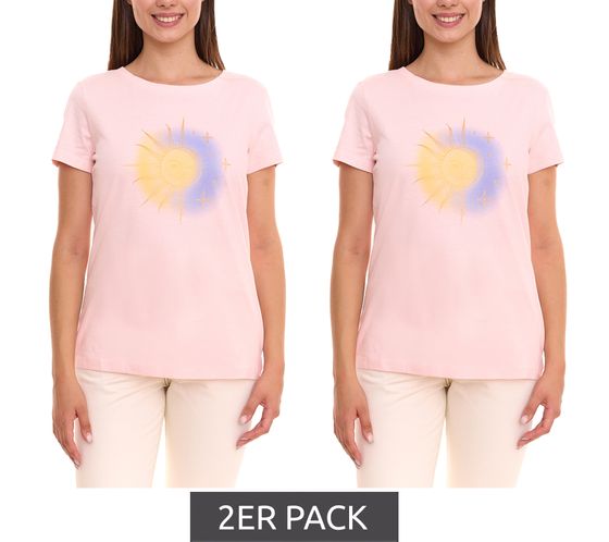 2er Pack AjC Damen T-Shirt mit Tarot-Druck kurzärmliges Sommer-Shirt Baumwolle 44593933 Rosa