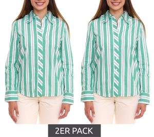 Pack 2 bluse donna AjC maglia rigata maniche lunghe cotone con piccole rouches 36148235 verde/bianco Pack 2 bluse donna AjC maglia rigata maniche lunghe cotone con piccole rouches 36148235 verde/bianco