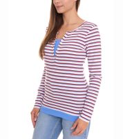 2er Pack AjC Damen Langarm-Shirt mit Spitze figurbetontes Baumwoll-Shirt 12726709 Weiß/Blau/Rot