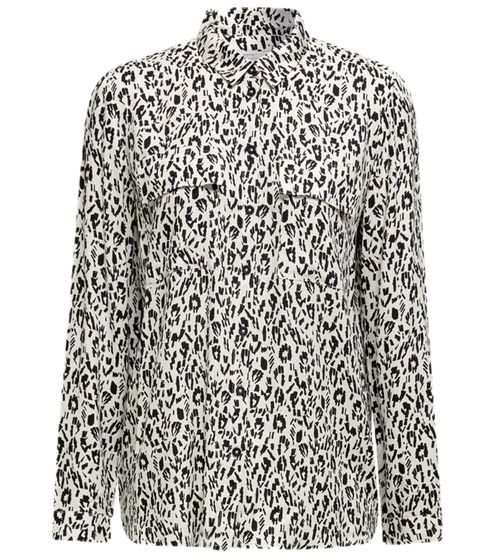 ESPRIT women's long-sleeved blouse fashionable printed blouse with Kent collar 129EE1F011 058 white/black