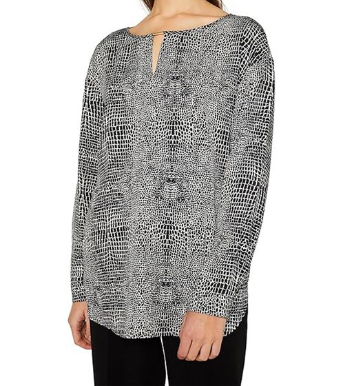 ESPRIT women's long-sleeved blouse with reptile print jersey shirt 010EO1F301 F02 113 black/white