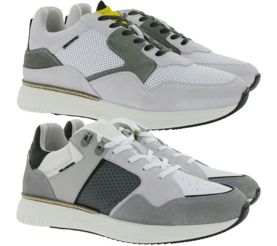 BULLBOXER Herren Sneaker mit Memory-Foam Echtleder-Halbschuhe mit Wechselfußbett 032P2135 Grau, Weiß