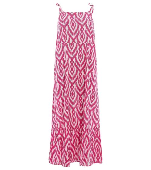 ZWILLINGSHERZ Aquarel Bows Women's Maxi Dress with Diamond Pattern Summer Dress with Adjustable Straps 33130-1 Pink