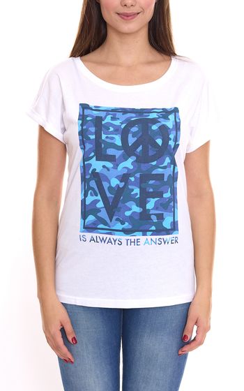 AjC T-Shirt modisches Damen Kurzarm-Shirt mit Love-Print Sommer-Shirt 32038357 Weiß