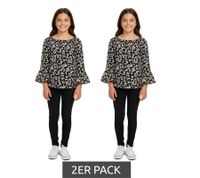 Pack of 2 KIDSWORLD girls' summer shirts with trumpet sleeves and all-over floral print, economy pack, round neck shirt 94928611 black