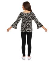 Pack of 2 KIDSWORLD girls' summer shirts with trumpet sleeves and all-over floral print, economy pack, round neck shirt 94928611 black