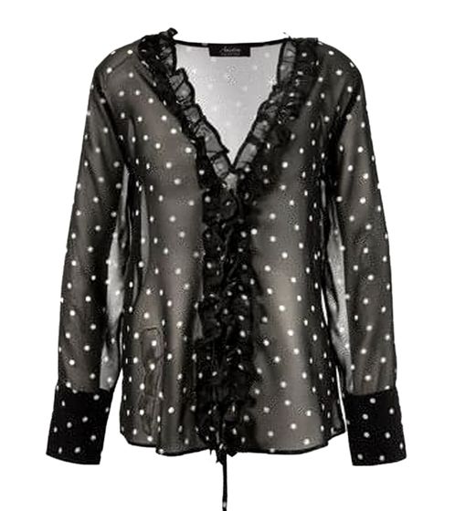 Aniston SELECTED Damen Sommer-Bluse mit Pünktchen Print Langarm-Bluse 61530460 Schwarz