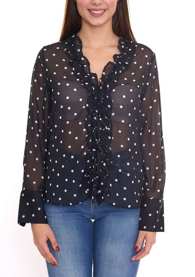 Aniston SELECTED Damen Sommer-Bluse mit Pünktchen Print Langarm-Bluse 61530460 Schwarz