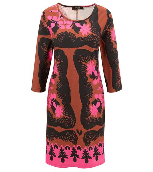 Aniston Selected women's midi dress floral jersey dress with 3/4 sleeves brown/pink/black