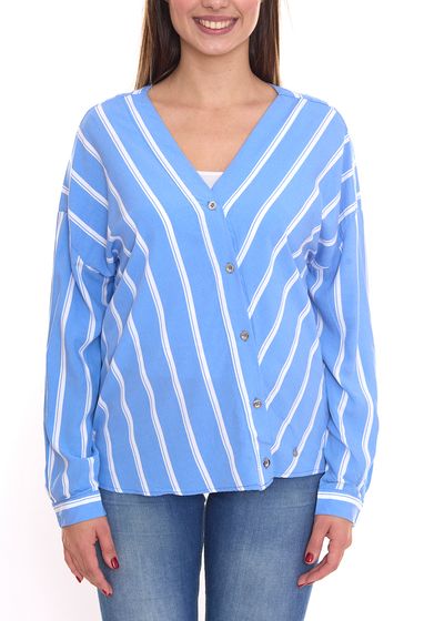 AjC Damen Schlupf-Bluse nachhaltige V-Neck Bluse gestreift 48173418 Blau/Weiß