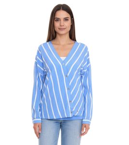 Blusa slip-on da donna AjC, camicetta sostenibile con scollo a V, a righe 48173418 blu/bianco