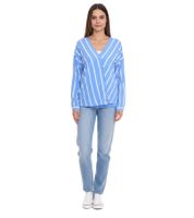 AjC women's slip-on blouse, sustainable V-neck blouse, striped 48173418 blue/white