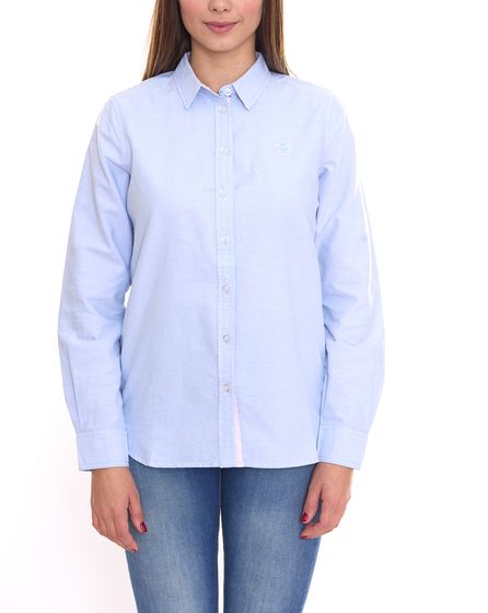 DELMAO ladies shirt blouse fashionable long-sleeved blouse cotton blouse 76168555 light blue