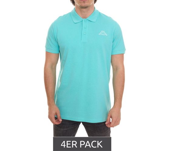 Pack of 4 Kappa Veeny Pique Polo Shirts Men's Cotton Shirt with Embroidered Logo Economy Pack 707133 Turquoise