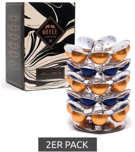 Pack of 2 PEAK COFFEE rotating capsule holder for 35 capsules, stand for Nespresso Vertuo Vertuoline capsules, tree design with chrome finish in a value pack