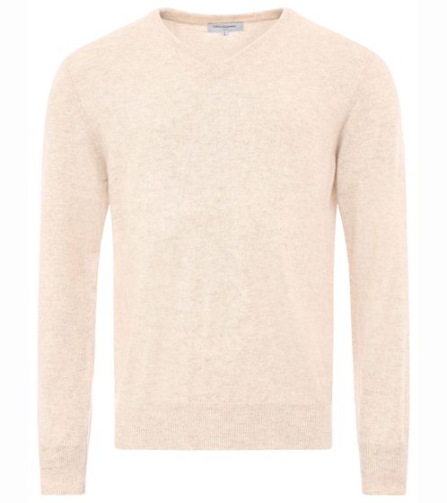 ZWILLINGSHERZ Men's 100% Cashmere Sweater V-neck Long Sleeve Shirt Beige