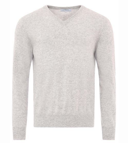 ZWILLINGSHERZ Men's 100% Cashmere Sweater V-Neck Long Sleeve Shirt Light Grey