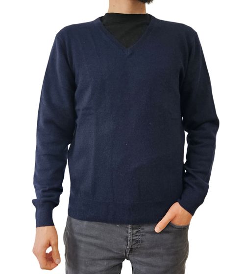 ZWILLINGSHERZ Men's 100% Cashmere Sweater V-Neck Long Sleeve Shirt Navy