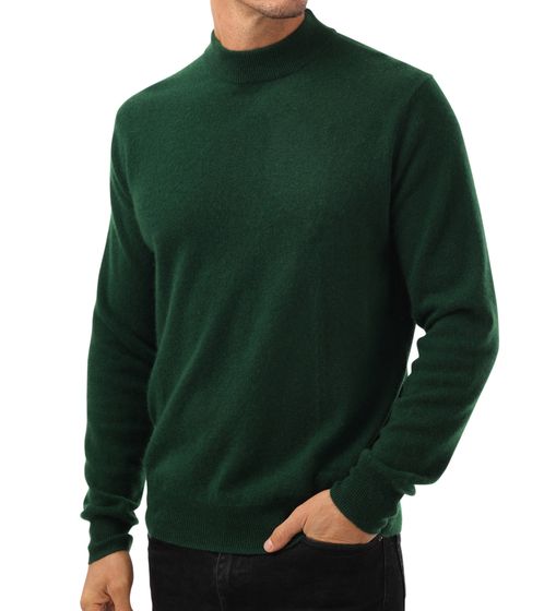 ZWILLINGSHERZ Men's 100% Cashmere Sweater Pullover with Stand-Up Collar Long-Sleeved Shirt Green