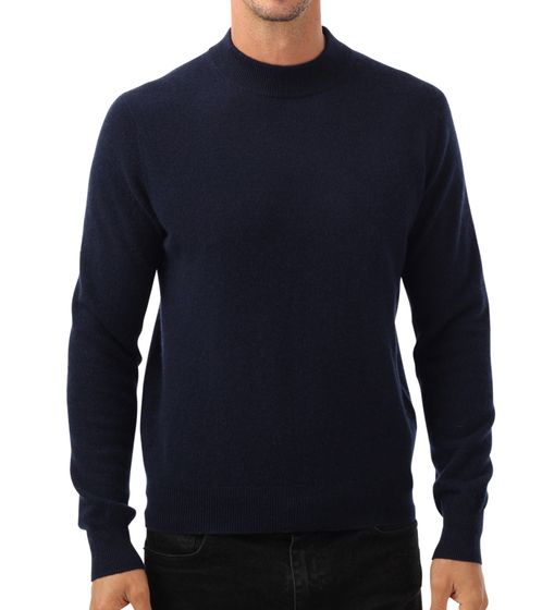 ZWILLINGSHERZ Men's 100% Cashmere Sweater Pullover with Stand-Up Collar Long-Sleeved Shirt Navy