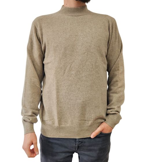 ZWILLINGSHERZ Herren 100% Kaschmir-Pullover Pullover mit Stehkragen Langarm-Shirt Beige