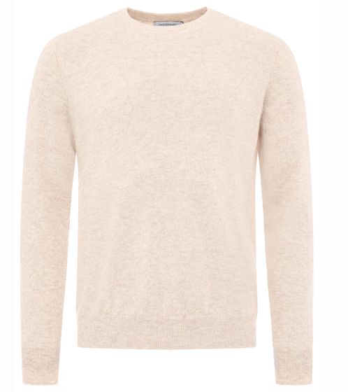 ZWILLINGSHERZ Men's 100% Cashmere Sweater Round Neck Sweater Long Sleeve Shirt Beige