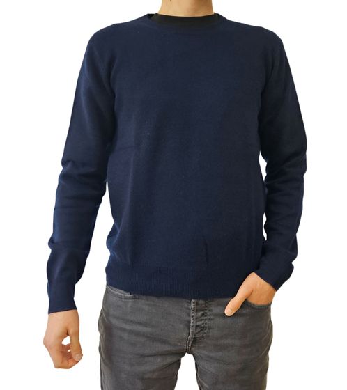 ZWILLINGSHERZ Men's 100% Cashmere Sweater Round Neck Sweater Long Sleeve Shirt Blue