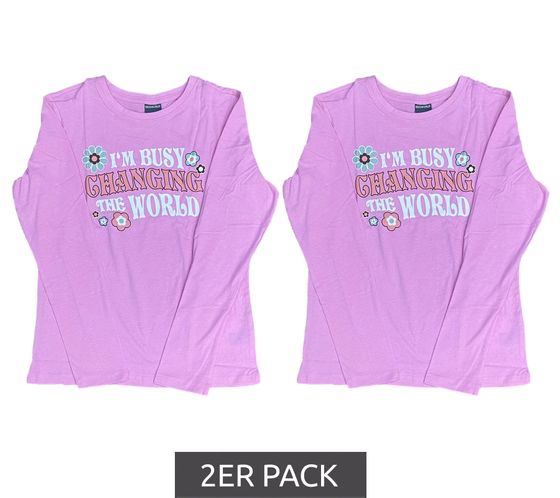 Pack of 2 KIDSWORLD children's T-shirts for girls Long-sleeved shirt with large front print made of pure cotton 16501325 Pink