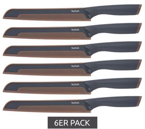 Pack of 6 Tefal Fresh Kitchen bread knives 20cm made of stainless steel with titanium-reinforced non-stick coating and ergonomic handle Dishwasher safe K1221805 Gray/Brown