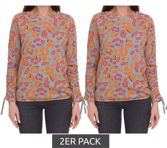 Pack of 2 BOYSEN´S women's print shirt with all-over print long-sleeved blouse 39077013 gray/orange