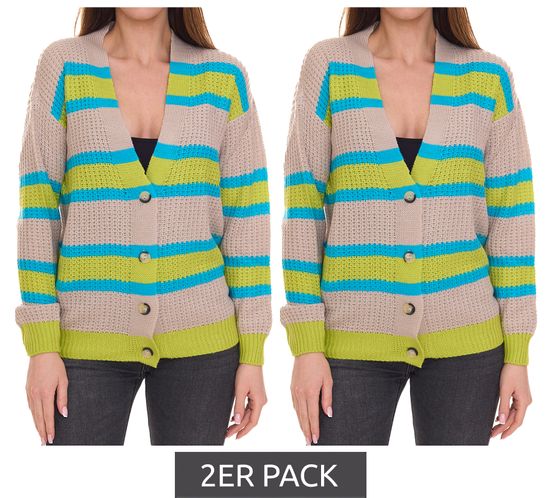 Pack of 2 Aniston CASUAL women's cardigan with button closure 85595338 beige/blue/green