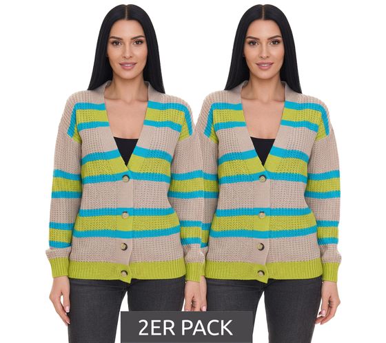 Pack de 2 cárdigans de mujer Aniston CASUAL de punto con cierre de botones 85595338 beige/azul/verde