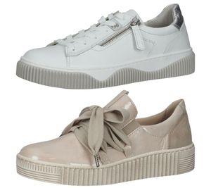 Gabor Damen Echtleder-Schuhe mit Reißverschluss in Weiß oder Lackleder-Schuhe mit Wechsel-Fußbett in Beige stylische Low-Top Sneaker Weiß oder Beige