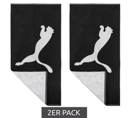 Lot de 2 serviettes de bain PUMA en coton éponge avec grand logo de la marque 70 cm x 140 cm 054552 01 noir/blanc