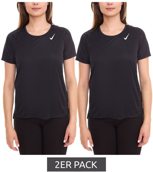 2er Pack NIKE Dri-FIT Race Damen T-Shirt kurzärmliges Fitness-Shirt luftiges Sport-Shirt Sparpack DD5927 010 Schwarz