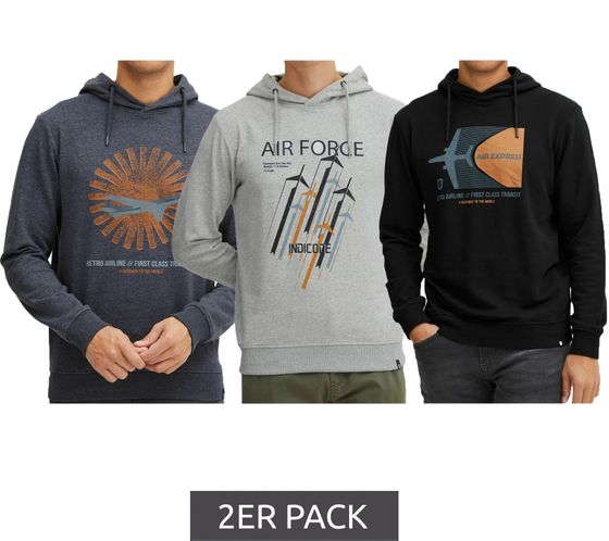 2er Sparpack INDICODE Forzo Herren Baumwoll-Hoodie nachhaltiger Kapuzen-Sweater mit großem Frontprint 55-581MM in Grau, Navy oder Schwarz