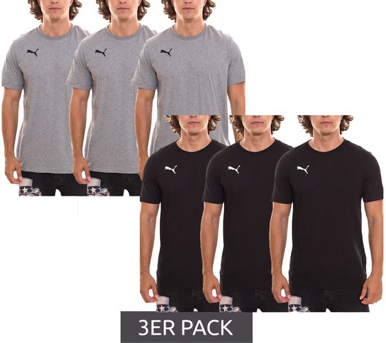 3er Pack Puma TeamGOAL 23 Casual Herren Baumwoll-Shirt mit Logo-Stickerei schlichtes T-Shirts 656578 Schwarz oder Grau