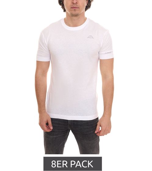 Lot de 8 chemises en coton Kappa pour hommes, chemise à col rond avec petit patch logo, pack économique, chemise à manches courtes 711169 A1C blanc