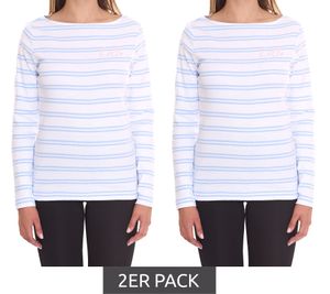 2er Sparpack DELMAO Damen Langarm-Shirt gestreiftes Baumwoll-Sweatshirt 85025237 Blau/Weiß