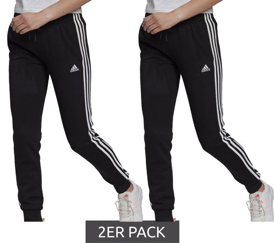 Pack of 2 adidas Essentials French Terry 3-Stripes Women's Training Pants Tapered Cuffed Jogging Pants GM8733 Black