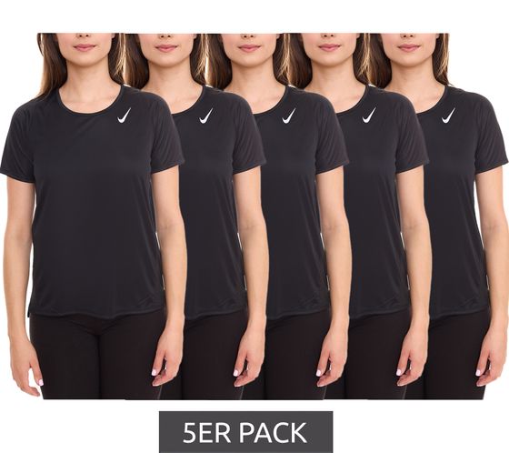 5er Pack NIKE Dri-FIT Race Damen T-Shirt kurzärmliges Fitness-Shirt luftiges Sport-Shirt Sparpack DD5927 010 Schwarz