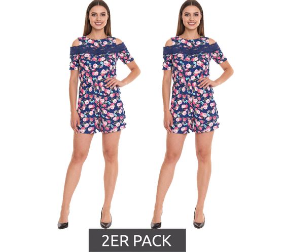 2er Pack melrose Jumpsuit ansprechender Damen Overall im Blumen-Muster 25315223 Blau/Bunt