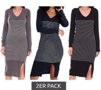 Confezione da 2 abiti maglione da donna AjC a righe, abito midi in maglia in grigio, nero o blu Confezione da 2 abiti maglione da donna AjC a righe, abito midi in maglia in grigio, nero o blu