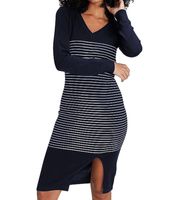 Confezione da 2 abiti maglione da donna AjC a righe, abito midi in maglia in grigio, nero o blu Confezione da 2 abiti maglione da donna AjC a righe, abito midi in maglia in grigio, nero o blu