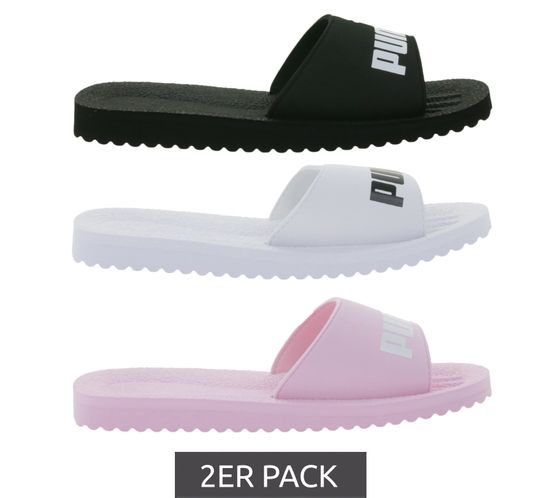 2er Pack PUMA Purecat Bade-Latschen für Damen und Herren Sommer-Schlappen mit EVA-Sohle 360262 Schwarz, Weiß oder Rosa