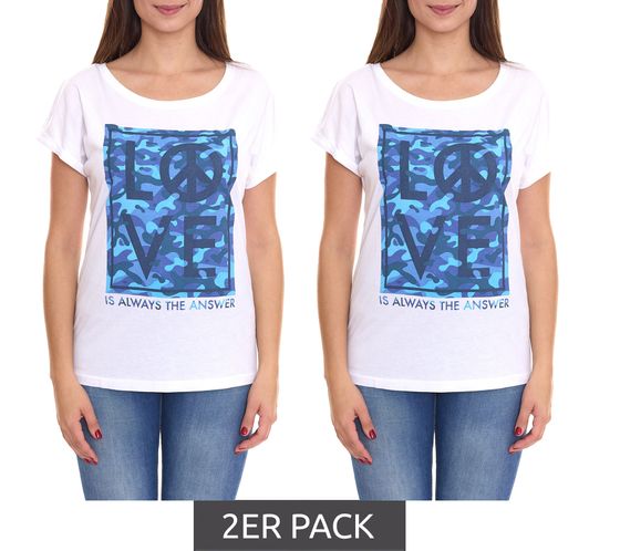 2er Sparpack AjC T-Shirt modisches Damen Kurzarm-Shirt mit Love-Print Sommer-Shirt 32038357 Weiß