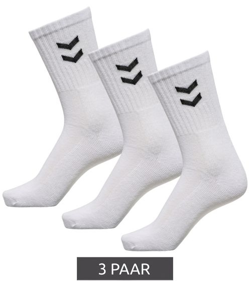 3 Paar hummel Basic Crew-Socken mit Kontrastwinkel Baumwoll-Strümpfe Sport-Socken 022030-9001 Weiß