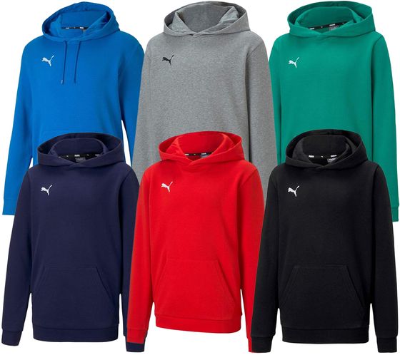 PUMA teamGOAL 23 Casuals Kids Hoody with Kangaroo Pocket Hooded Sweater for Youths 656711 Red, Black, Green, Navy, Grey, Blue